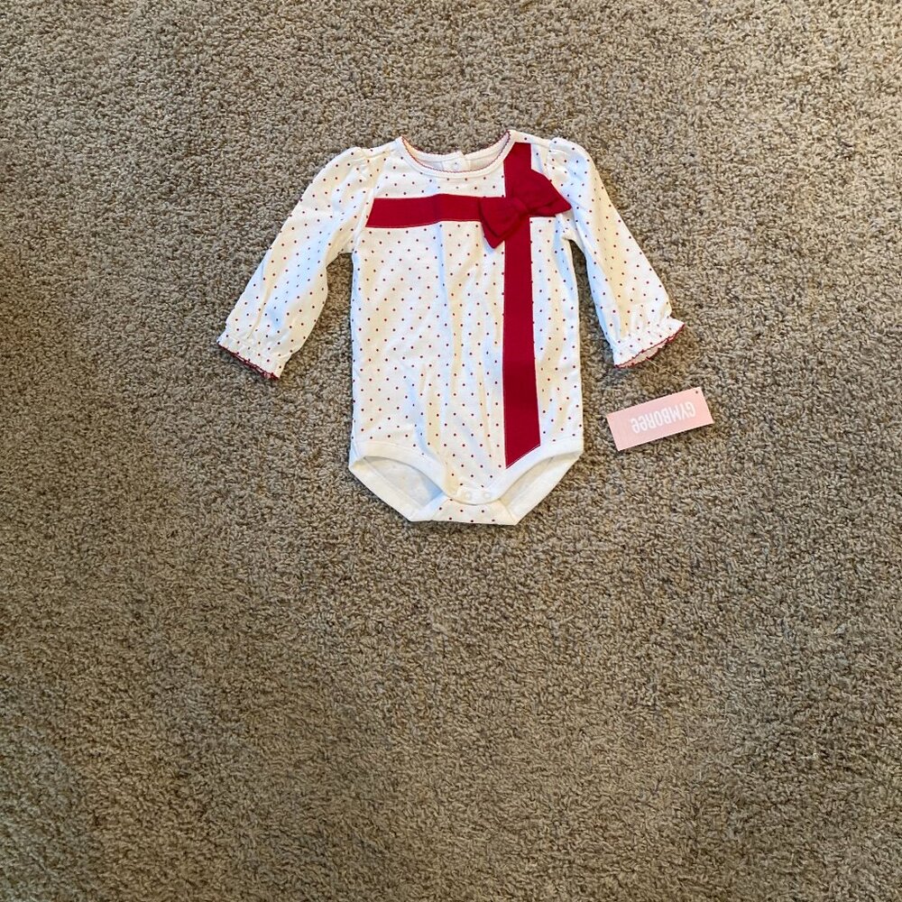 NEW Gymboree cream red polka dot bow onesie sz 6-12 months